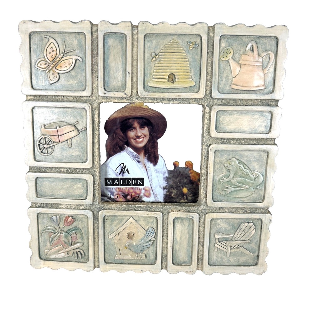 Photo Frame Garden Bird Nest Honeybee Hive 7x7 inch by Malden Hand Painted